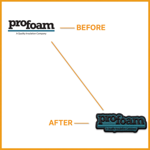 Profoam logo custom embroidered patch digitizing sample
