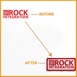 RI Rock Integration logo rectangular patch embroidery digitizing sample
