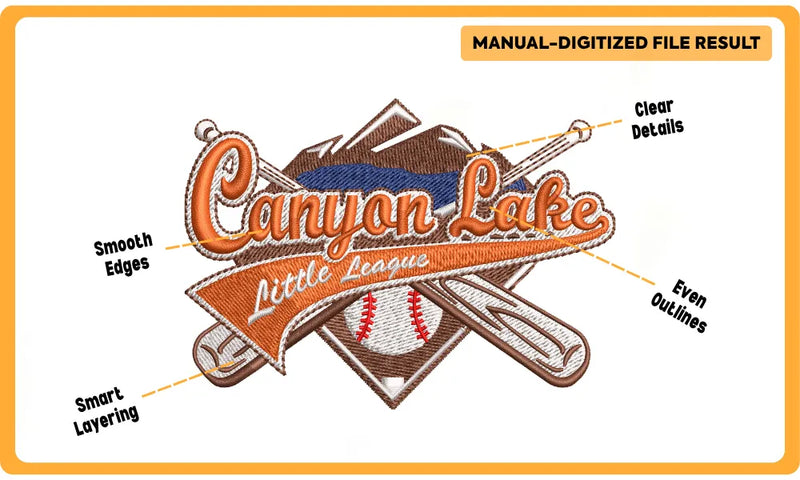 Manual embroidery digitizing file showing smooth edges and clear details