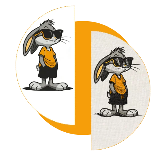 Custom logo embroidery digitizing example by iDigitize showing artwork to stitch conversion